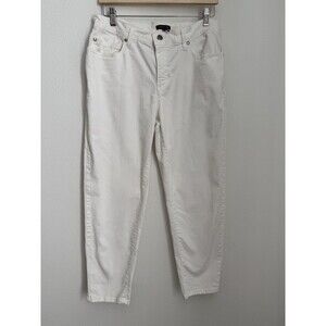 Eileen Fisher Jeans 10 High Rise Stretch Organic Cotton White Spring Tapered